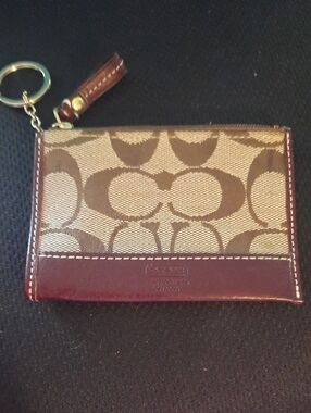 Coach Brown/Tan Signature Canvas Card Case with Key Ring